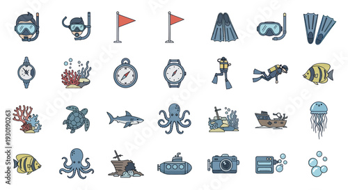 Collection of Ocean and Diving Icons.
