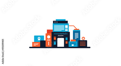 Abstract Representation of Secure Digital Data Management and Network Infrastructure Illustration