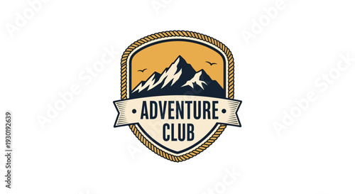 Adventure Club Logo with Mountain and Rope Frame.