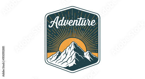 Adventure Mountain Sunrise Emblem Badge Design.