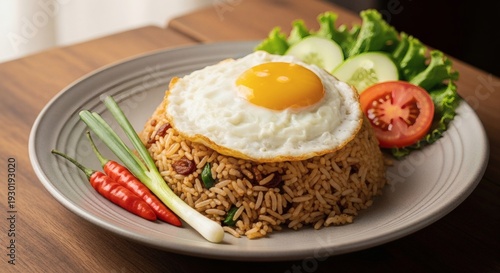Fried Rice with Egg and Vegetables on Plate.