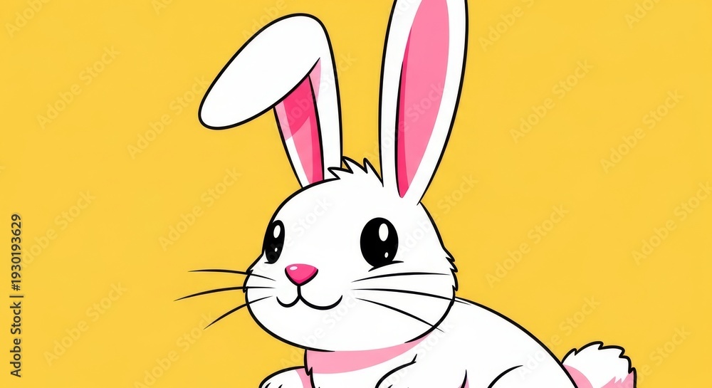 Obraz premium Silhouette of a cute white rabbit with pink ears on yellow background