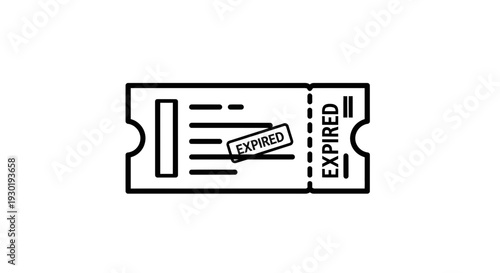 Expired Ticket Icon - Black and White Line Art Illustration