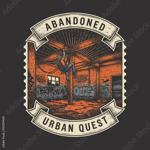 Abandoned Urban Quest Vintage Emblem Design.