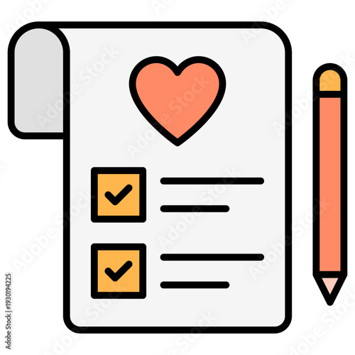 Wishlist icon in filled line style, suitable for ecommerce, retail, online shopping concept illustrations