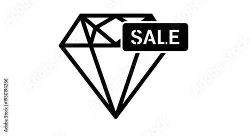Diamond with Sale Tag Icon - Luxury Jewelry Discount Symbol