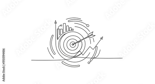 Business growth target achievement concept, arrow hitting bullseye, financial chart, strategy, success