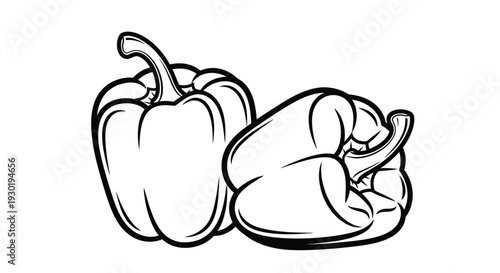 Two bell peppers illustrated in a striking black and white silhouette