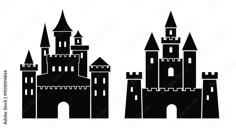 Obraz premium Two black castles with towers and walls a striking silhouette