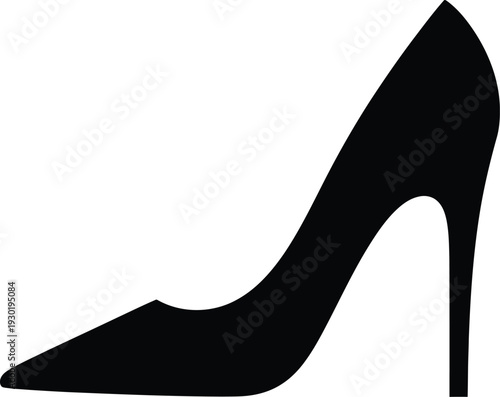 Black silhouette of a classic high-heeled stiletto shoe isolated on a white background.