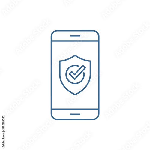 Mobile device with a shield and checkmark symbolizing security and protection for digital data and personal information