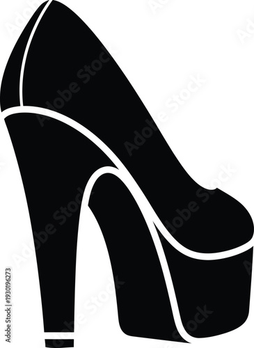 Silhouette of a stylish high-heeled platform shoe for women on a white background.