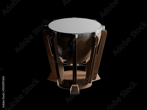 Photos 3D render of a wooden timpani drum isolated on black background, highlighting orchestral percussion and classical performance