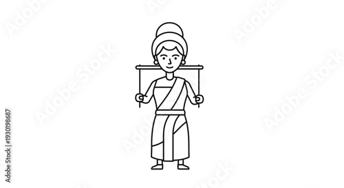 Woman in Traditional Dress Carrying Banner