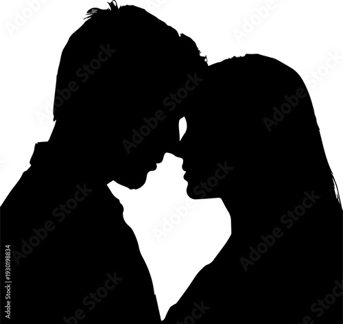 Romantic Silhouette of Couple in Intimate Close Up Vector