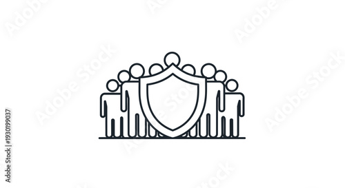 Teamwork Security Shield Icon: People Protected by Safety Emblem, Unity and Collaboration