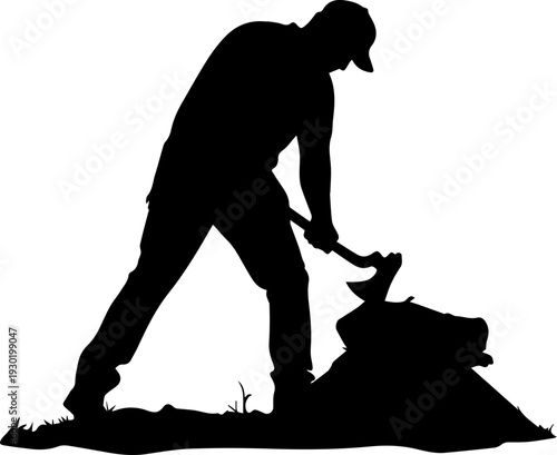 Man Chopping Wood Silhouette Black Vector