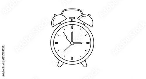 Vintage Alarm Clock Icon, Retro Timepiece, Classic Wake Up Call Symbol, Isolated Outline