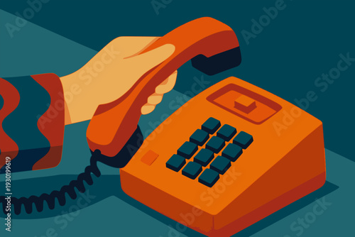 hand making a phone call communication technology background flat color vector illustration template design