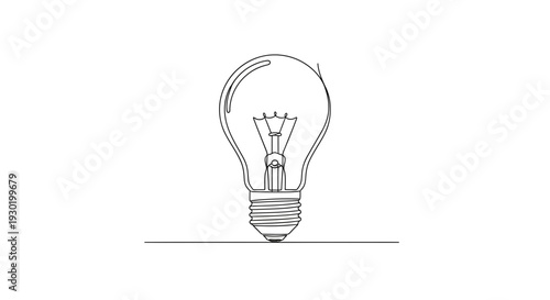 Single Line Drawing of a Light Bulb, Symbol of Idea, Innovation, and Creativity