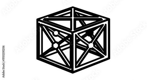 Geometric illustration of a complex cube structure viewed from a 3D perspective showcasing symmetry and geometric patterns
