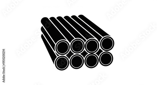 Stacked pipes arranged neatly in a row, viewed from the side