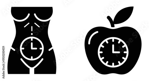 Conceptual illustration of time management and healthy eating with clock icons Vector, illustration