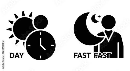 Contrast between daytime productivity and nighttime fasting habits for health improvement Vector, illustration