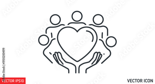 People holding a heart icon, symbol of love, care, support, community, teamwork, and charity