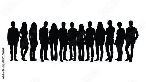 A group of people standing together in silhouette isolated on white background, Vector