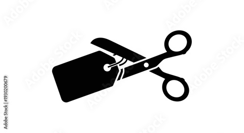Scissors Cutting a Price Tag Icon - Sale, Discount, Clearance Concept