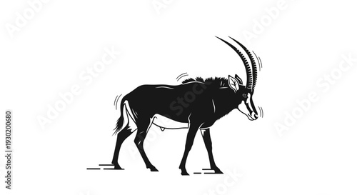 Sable Antelope Silhouette, Majestic Wild Animal with Curved Horns, African Wildlife Vector Art