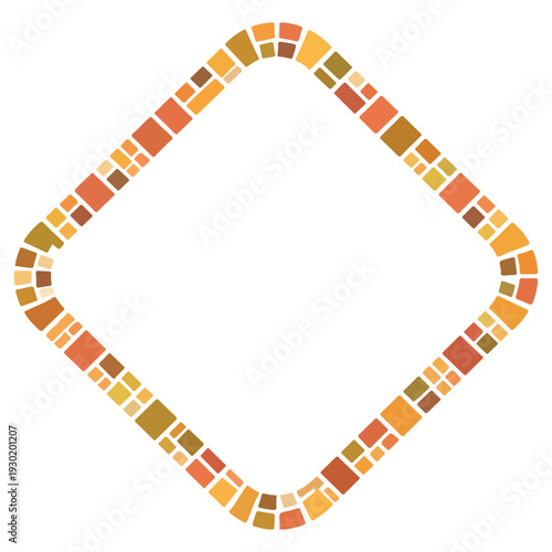 Rounded Diamond Mosaic Frame Design, Fall Tile Frame Illustration, Rustic Autumn Border Clipart, Autumn Mosaic Frame Clipart

