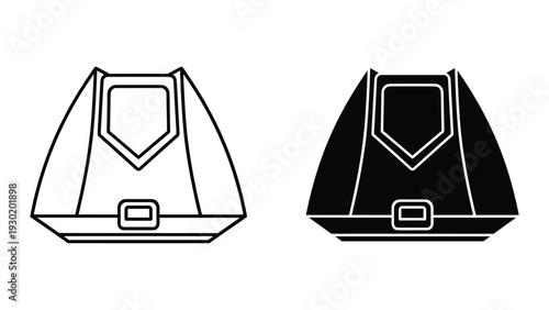 Equestrian saddle illustration, black and white outline, isolated on white background