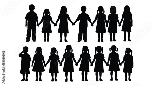 A group of people holding hands in a circle isolated on white background, Vector