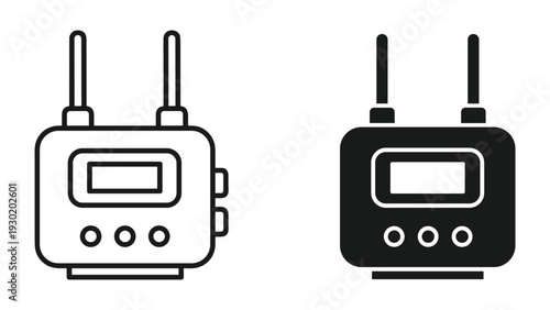 Two remote control devices, one outlined and one filled, with antennas.