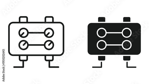 Simple black and white icons of electrical relay or switch on white background