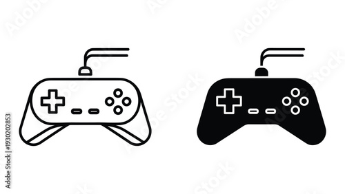 Gamepad controllers, black and white outline illustration
