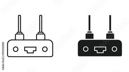 Dual antenna Wi-Fi router illustration in black and white.