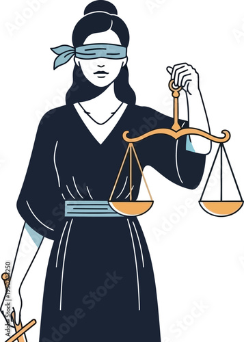 An illustration of the goddess of justice holding scales and a sword