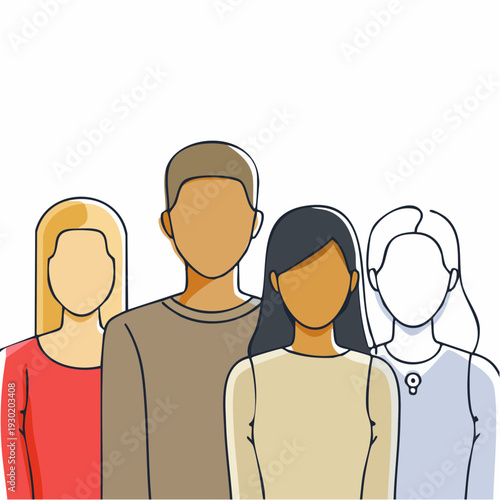 Diverse group of people standing together representing community and teamwork.