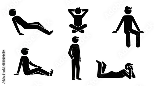 Various vector illustrations of people in different sitting and lying down positions depicted
