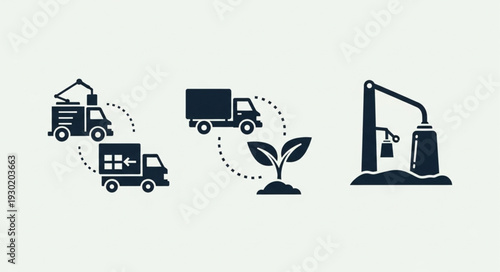 Industrial logistics and green energy production icons.