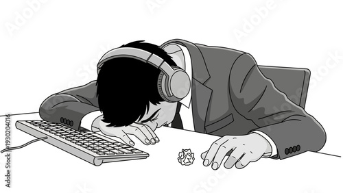 Businessman feeling stressed and exhausted while working on computer