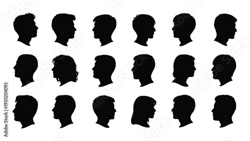 A group of silhouettes of people's heads isolated on white background, Vector