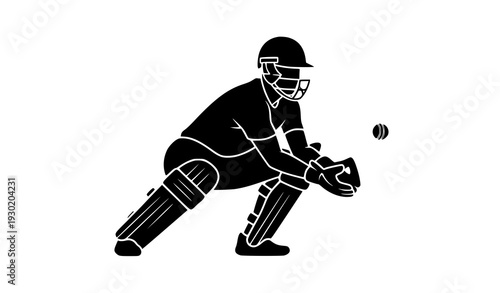 Minimal Cricket Wicket Keeper Silhouette Icon Vector