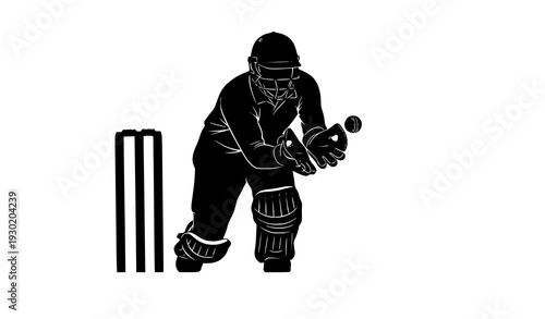Cricket Wicket Keeper Catching Ball Silhouette Vector