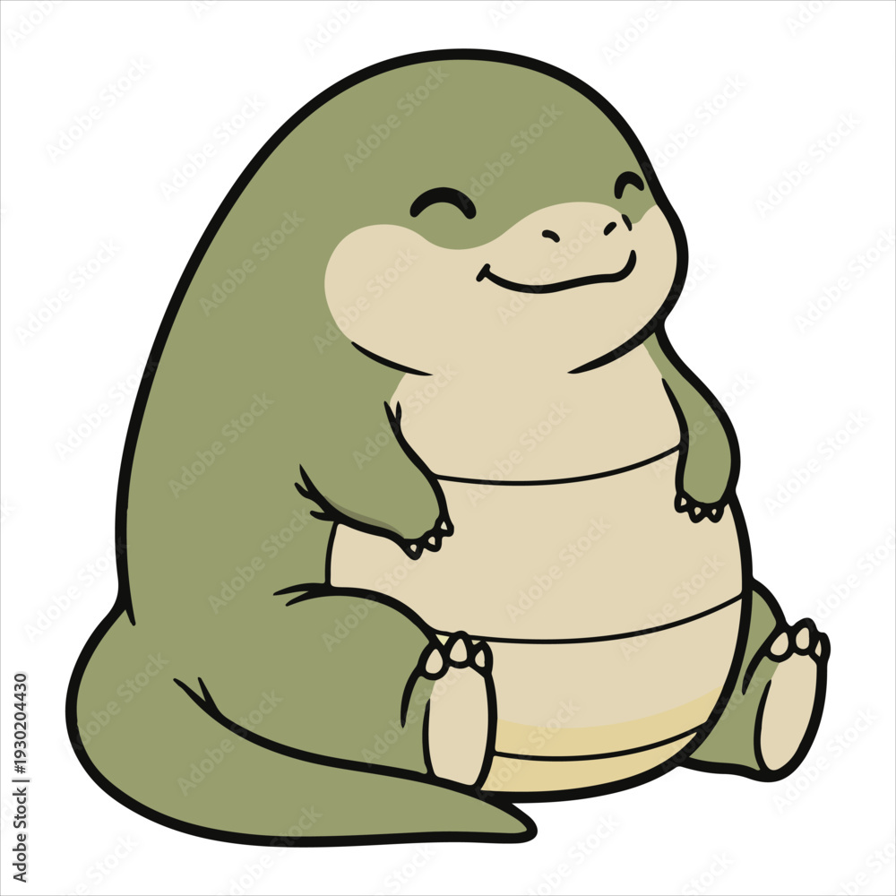 Obraz premium Chubby Dino Sitting Sideways illustration, Cute Dinosaur Clipart, Cartoon Dinosaur Nursery Kids, Baby T-rex Dino isolated, kawaii Dino reptile Graphic