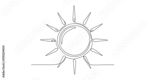 Minimalist Sun Line Drawing, Continuous Single Line Art, Bright Sunshine Icon