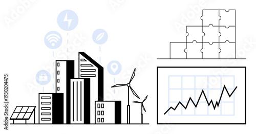 Smart city concept. Smart city advancements integrating renewable energy sources thumbs up wind and solar. Smart city trends revolutionizing infrastructure. Ideal for sustainability and technology